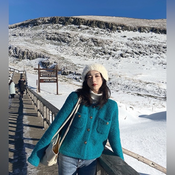 Chic Teal Two-Piece sweater Cardigan and Skirt Set size S - Picture 4 of 4